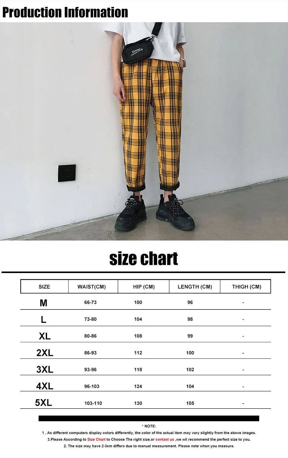 EP'S Mens Black Harajuku Plaid Pants