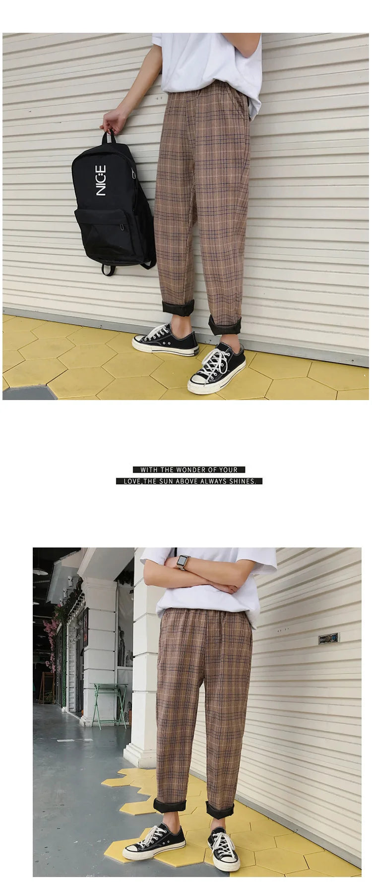 EP'S Mens Black Harajuku Plaid Pants