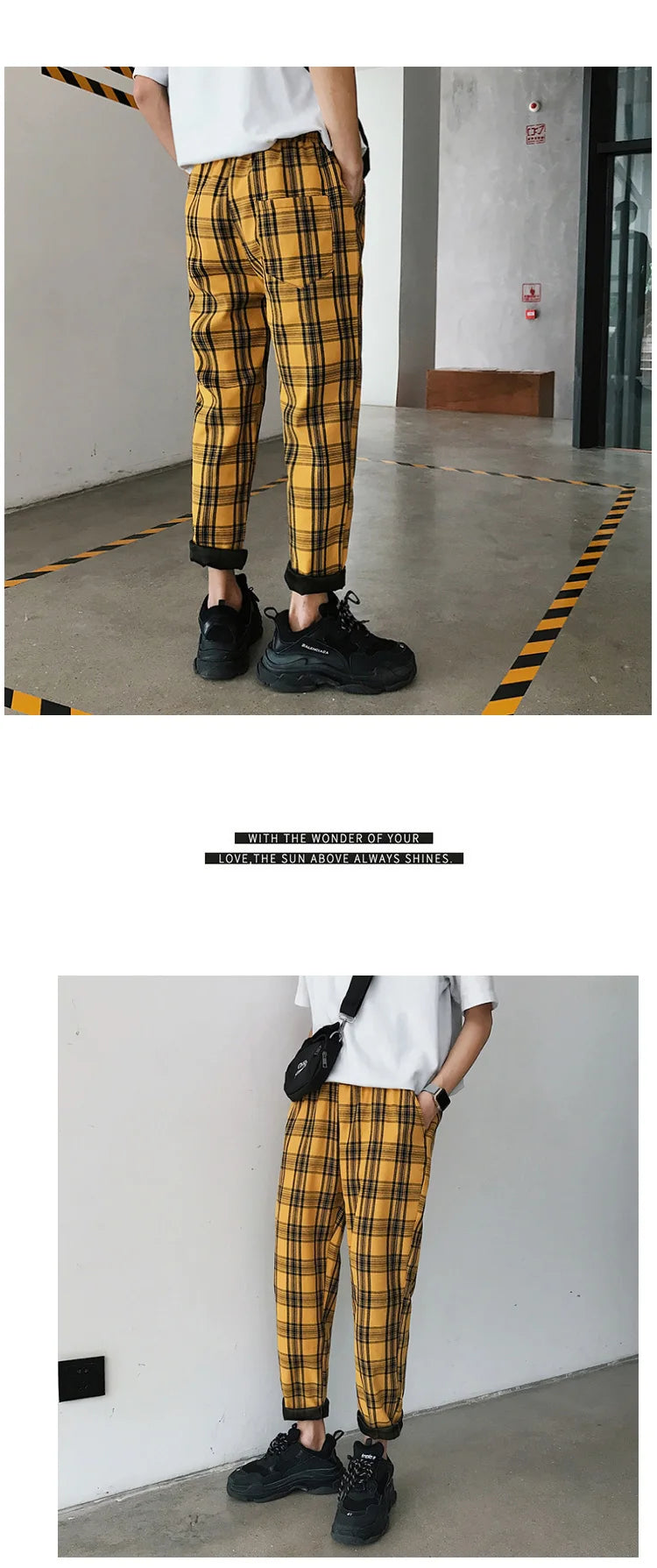 EP'S Mens Black Harajuku Plaid Pants