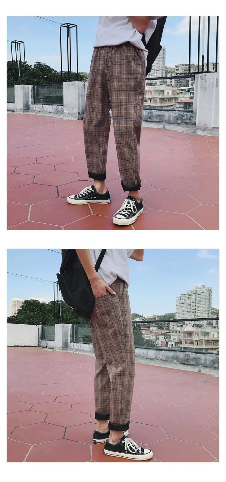 EP'S Mens Black Harajuku Plaid Pants