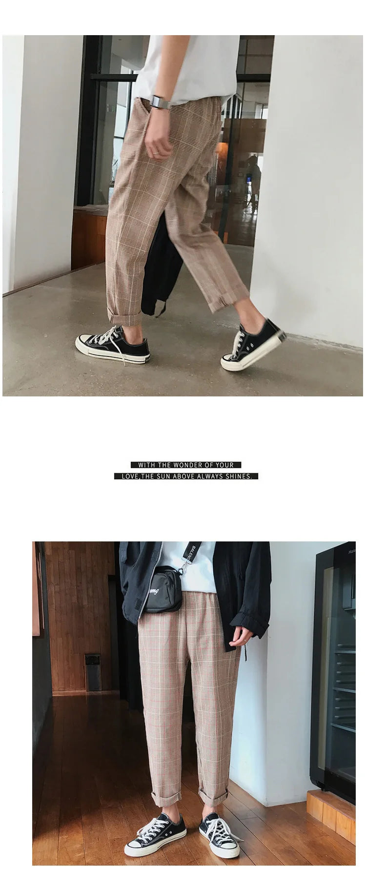 EP'S Mens Black Harajuku Plaid Pants