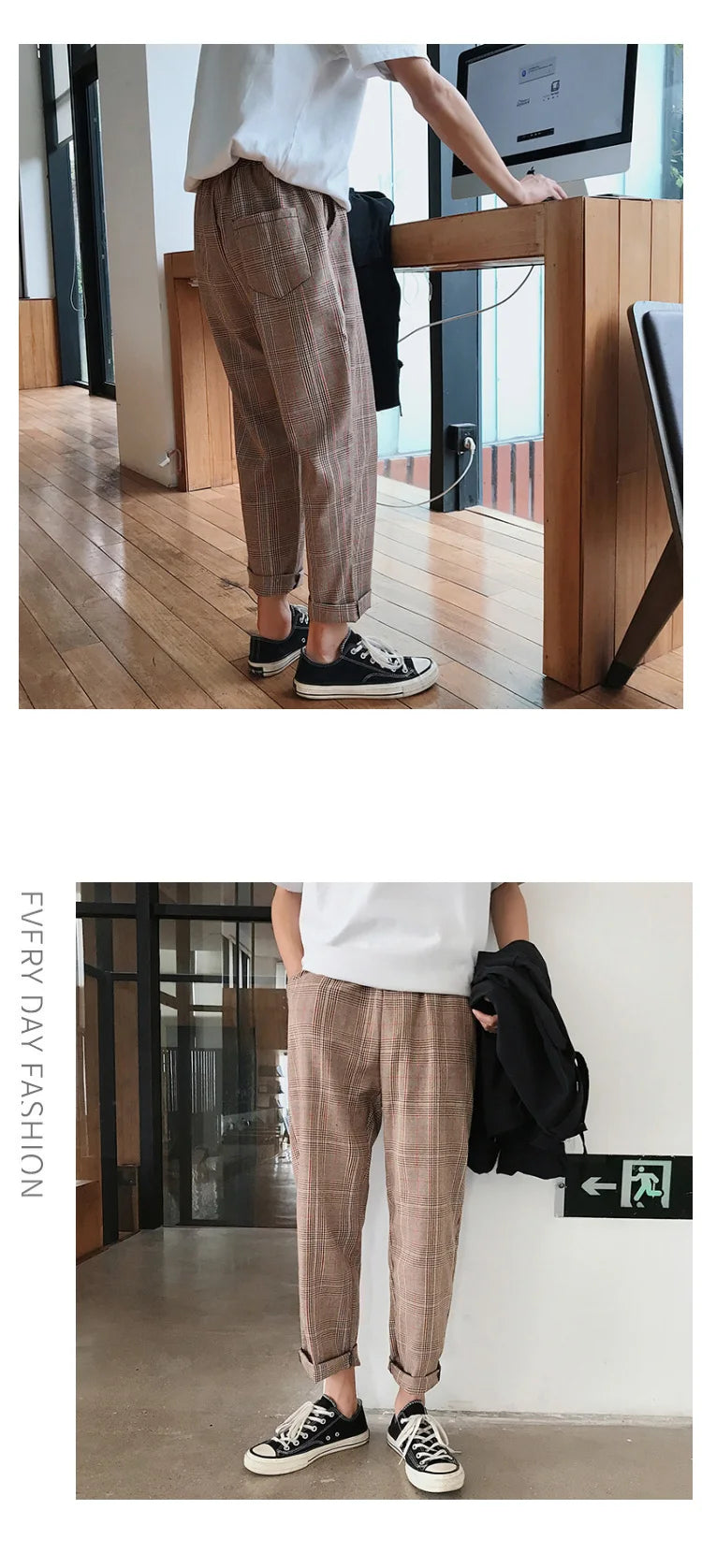 EP'S Mens Black Harajuku Plaid Pants