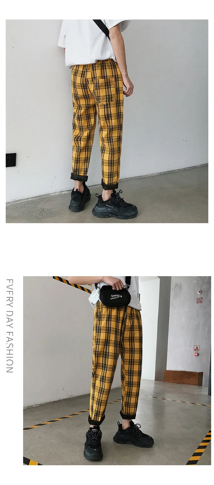 EP'S Mens Black Harajuku Plaid Pants