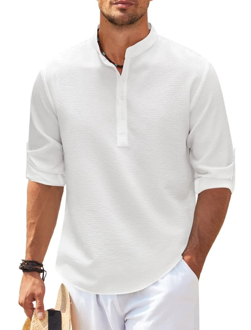 EP'S Men's Casual Blouse Cotton Linen Shirt