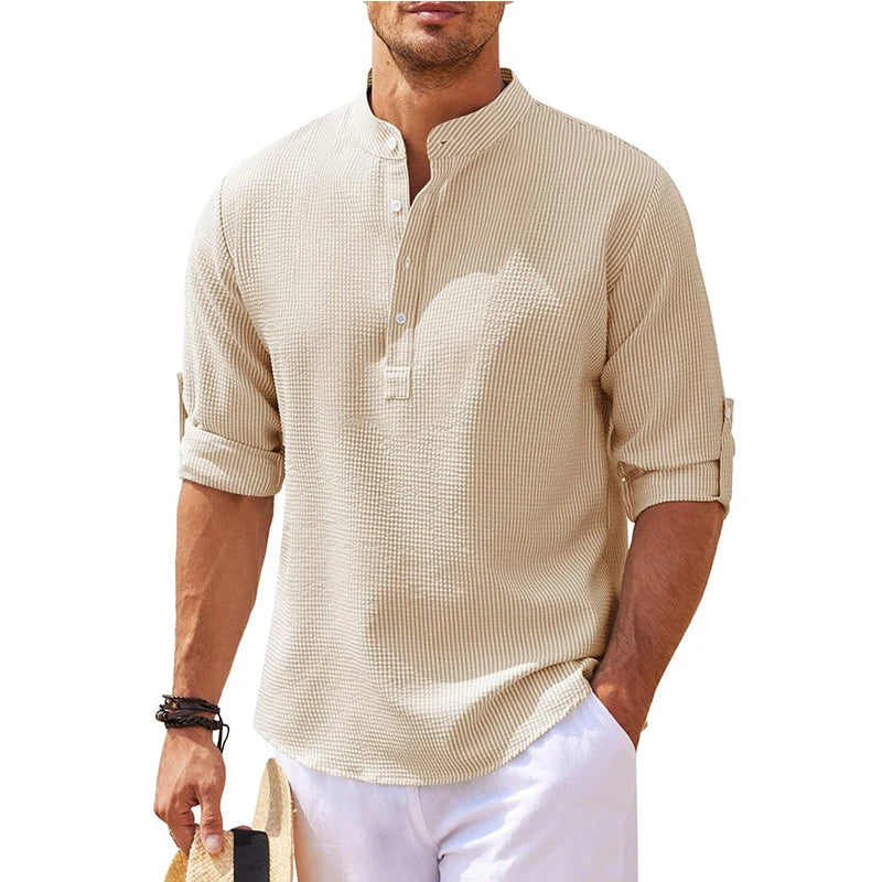 EP'S Men's Casual Blouse Cotton Linen Shirt