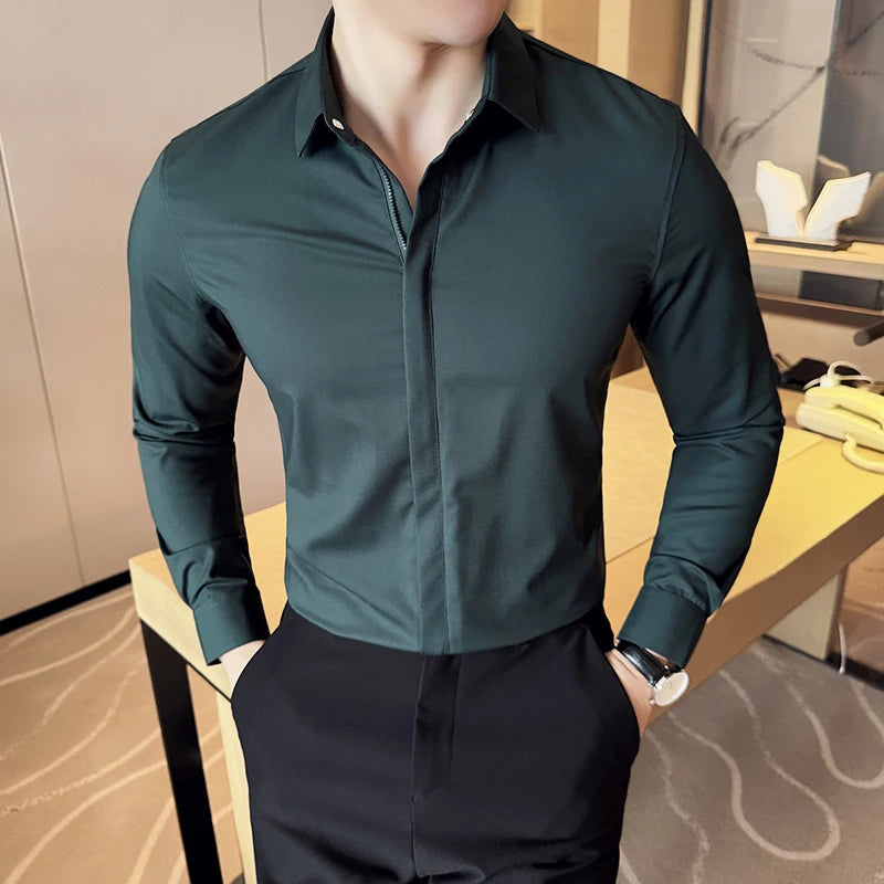 EP'S Men England Style Shirts Slim Fit Long