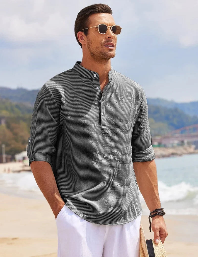 EP'S Men's Casual Blouse Cotton Linen Shirt