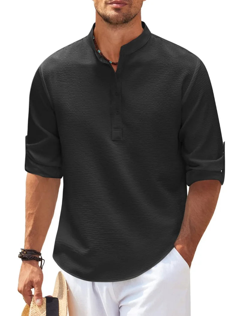 EP'S Men's Casual Blouse Cotton Linen Shirt
