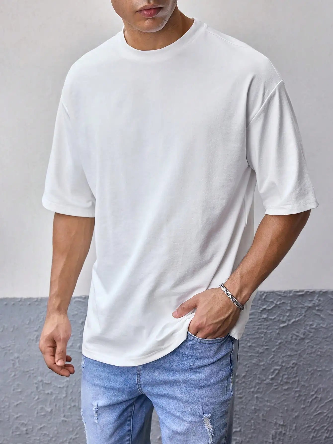 EP'S Men White T-shirt Plain Color