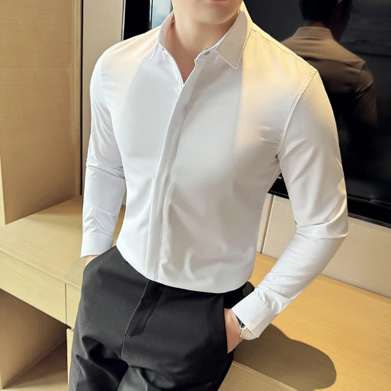 EP'S Men England Style Shirts Slim Fit Long