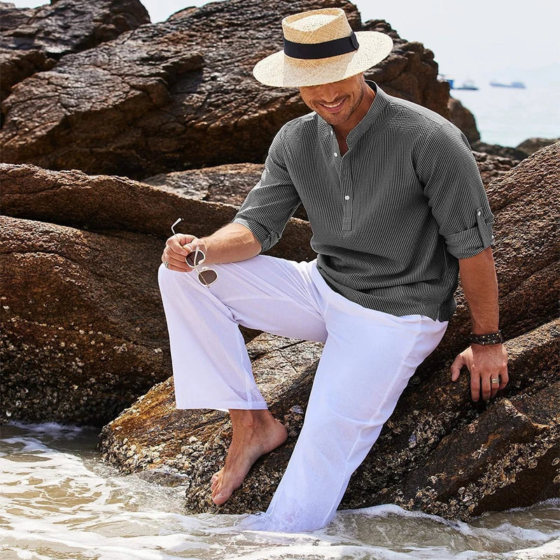 EP'S Men's Casual Blouse Cotton Linen Shirt