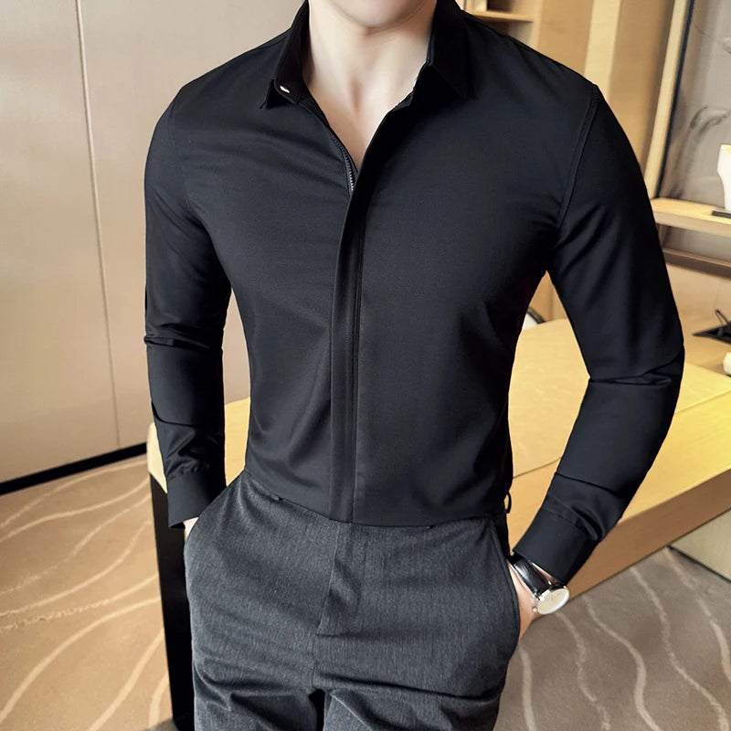 EP'S Men England Style Shirts Slim Fit Long