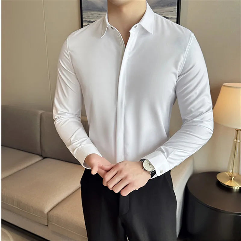 EP'S Men England Style Shirts Slim Fit Long