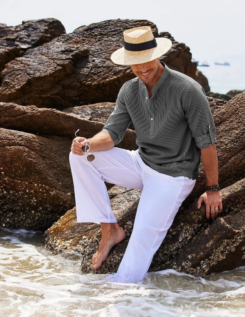 EP'S Men's Casual Blouse Cotton Linen Shirt