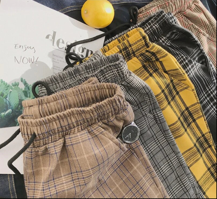 EP'S Mens Black Harajuku Plaid Pants