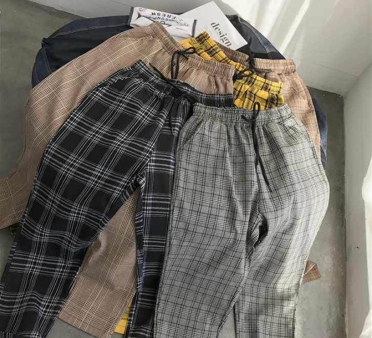 EP'S Mens Black Harajuku Plaid Pants