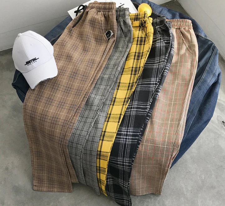 EP'S Mens Black Harajuku Plaid Pants
