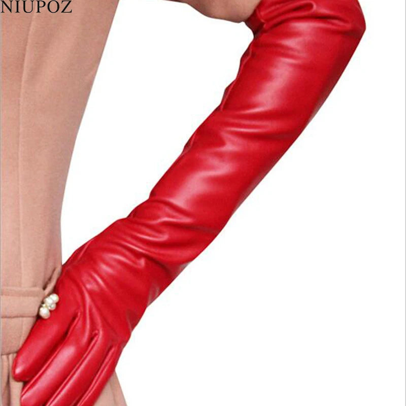 EP'S Women's long touch screen leather gloves 50cm
