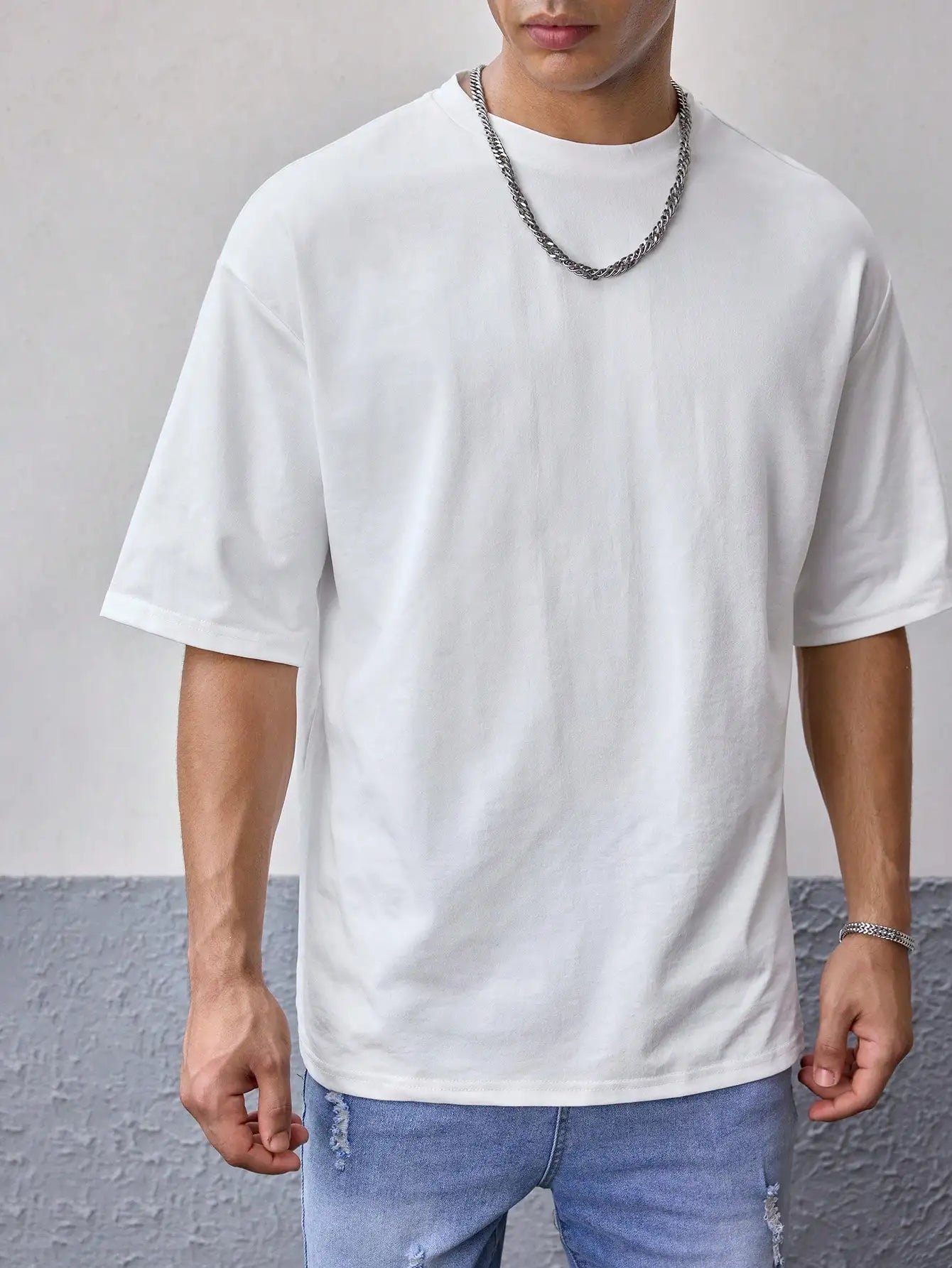 EP'S Men White T-shirt Plain Color