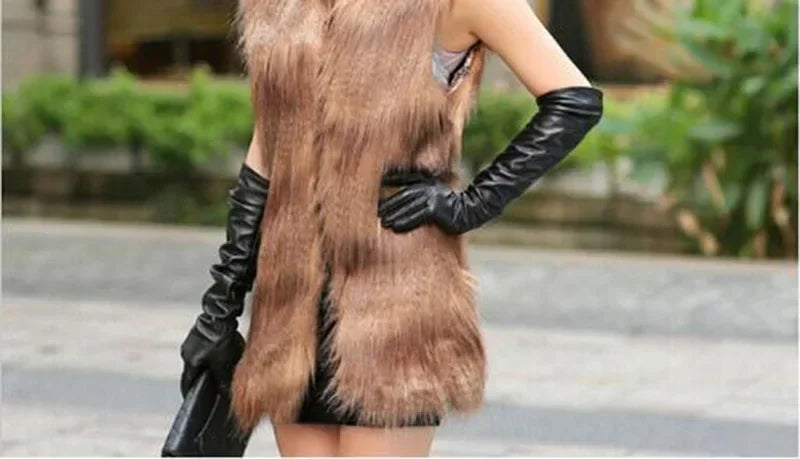 EP'S Women's long touch screen leather gloves 50cm