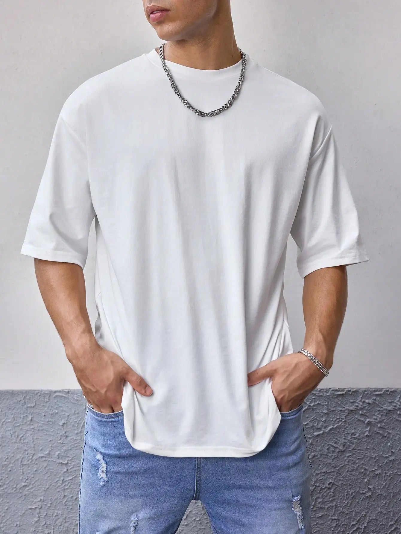 EP'S Men White T-shirt Plain Color